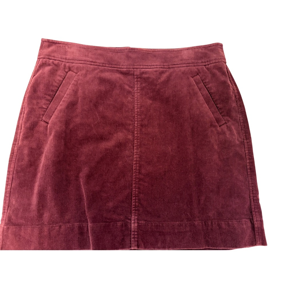 LOFT Corduroy Mini Skirt 8 Women Burgundy Pockets Zip Back Preppy Fall School